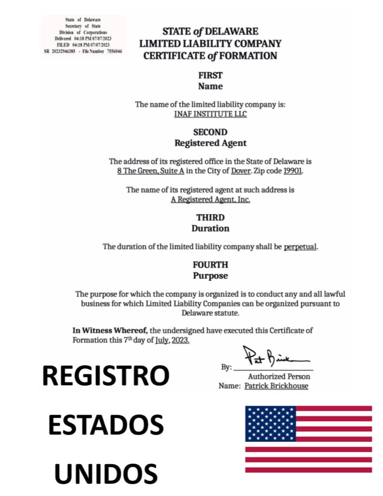Registro de marca INAF — Estados Unidos